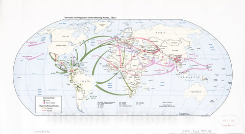 Historic 1993 Map - Narcotics Growing Areas and Trafficking Routes, 1993 : World map