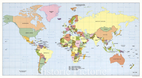 Historic 1989 Map - Political map of The World, April 1989