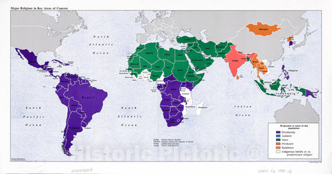 Historic 1988 Map - Major Religions in Key Areas of Concern : World map
