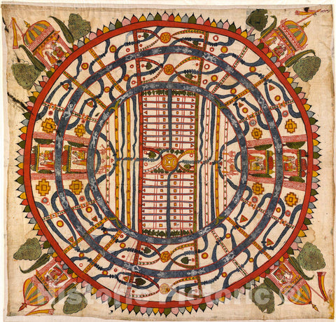 Historic 1890 Map - Manuyaloka, map of The World of Man, According to Jain cosomological Traditions