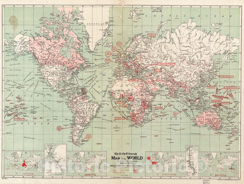 Historic 1918 Map - The Daily Telegraph map of The World on Mercator's Projection