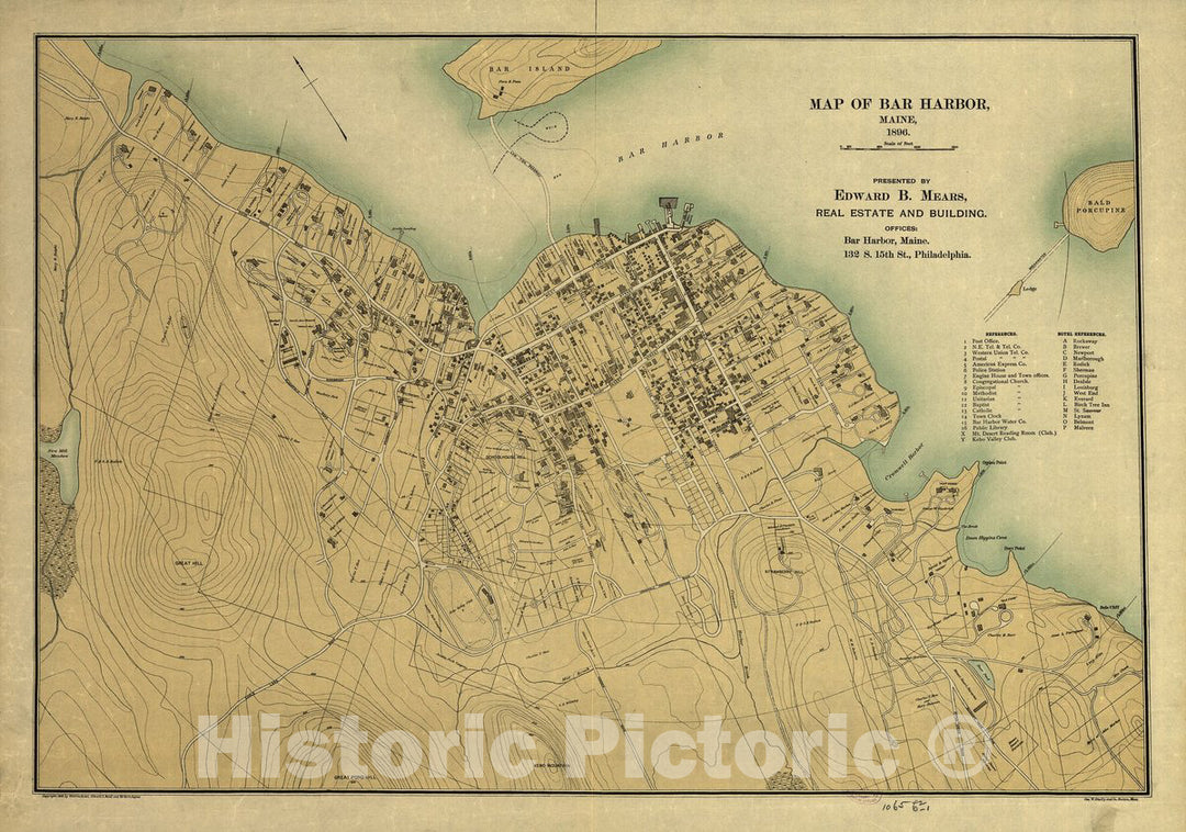 Historic 1896 Map - Map of Bar Harbor, Maine, 1896.