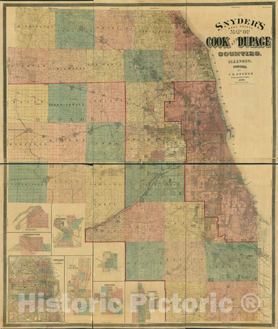 Historic 1890 Map - Snyder's Real Estate map of Cook and DuPage Counties, Illinois.