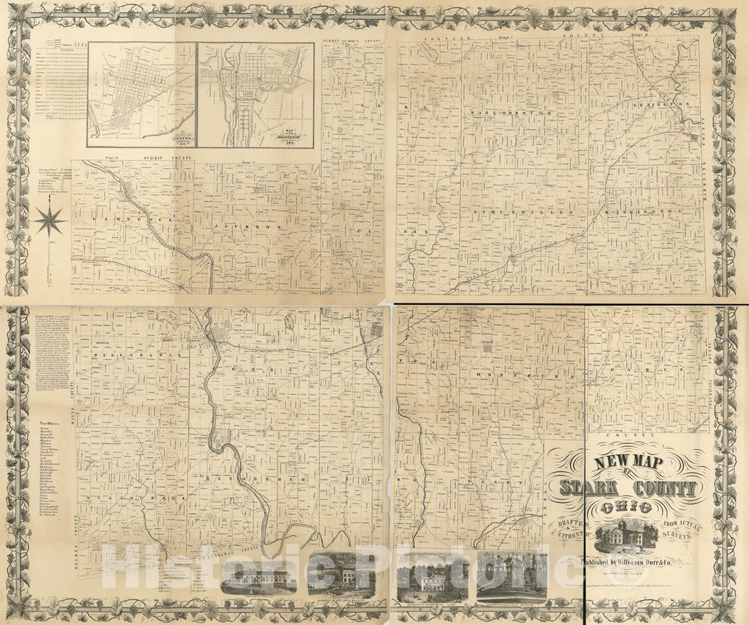 Historic 1855 Map - New map of Stark County, Ohio
