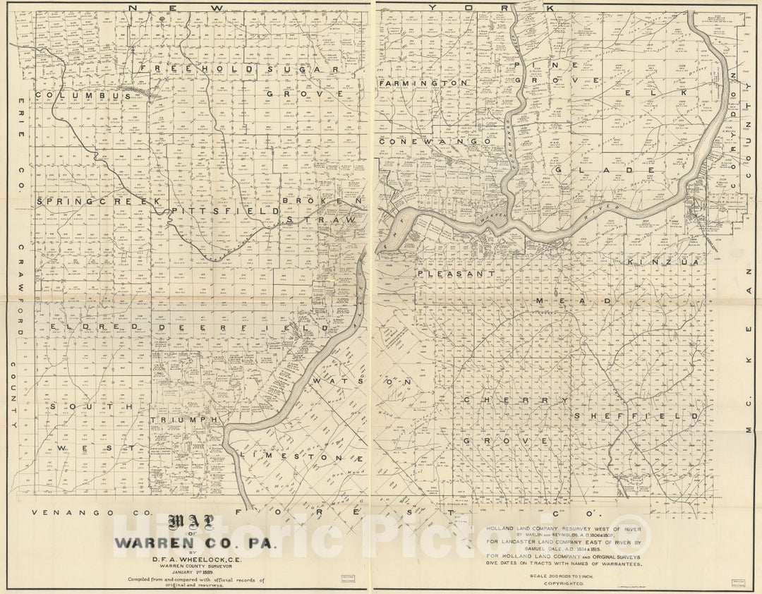 Historic 1889 Map - Map of Warren Co. Pa.