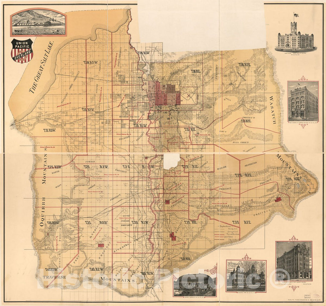 Historic 1890 Map - Map of Salt Lake County, Utah