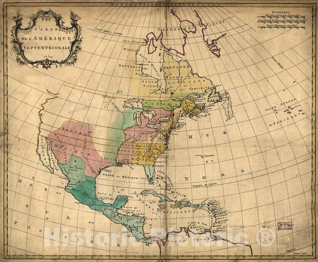 Historic 1755 Map - Carte de l'Amérique septentrionale, 1754.