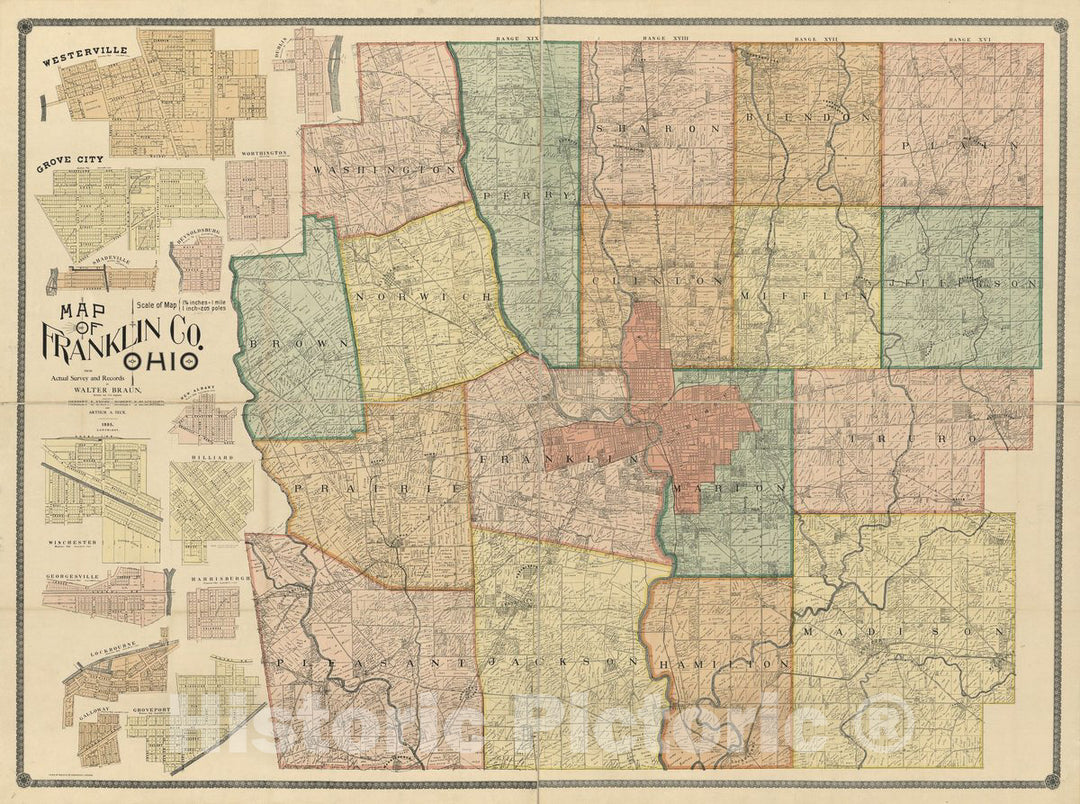Historic 1895 Map - Map of Franklin County, Ohio