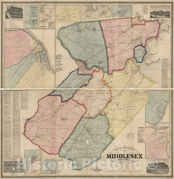 Historic 1861 Map Map of The County of Middlesex, New Jersey from
