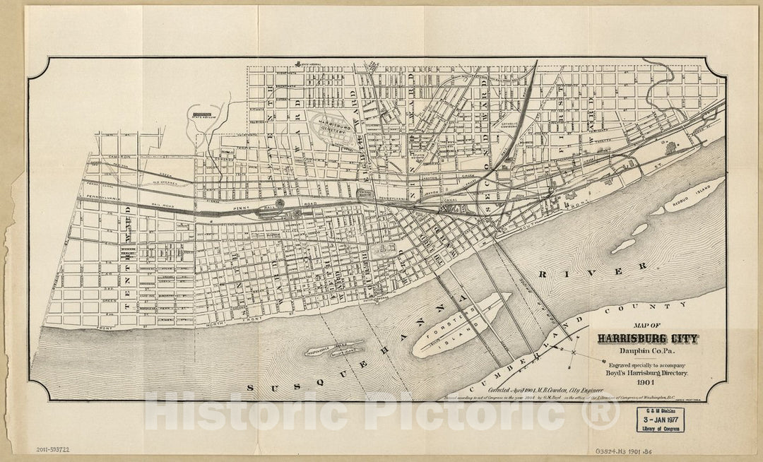 Historic 1901 Map - Map of Harrisburg City, Dauphin Co. Pa.