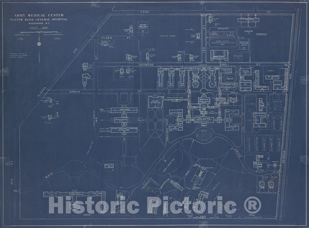 Historic 1935 Map - Army Medical Center, Walter Reed General Hospital, Washington, D.C, Post map