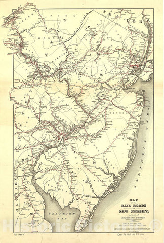 Historic 1869 Map - Map of The Rail Roads of New Jersey, and Parts of adjoining States.