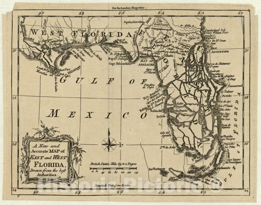 Historic 1765 Map - A New and Accurate map of East and west Florida