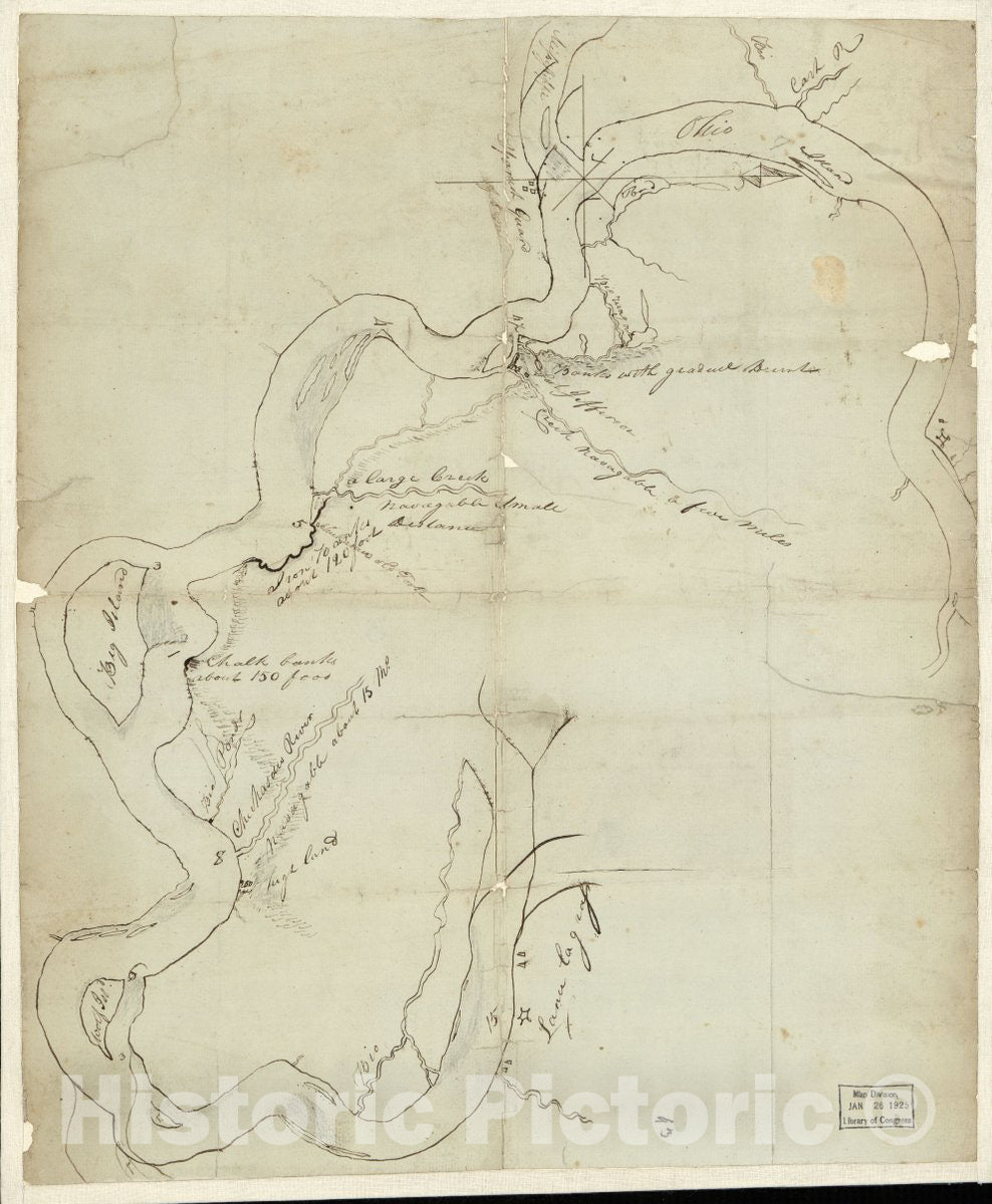 Historic 1800 Map - Rough Sketch Showing The Mississippi River from its Junction with The Ohio to a Little Below Memphis