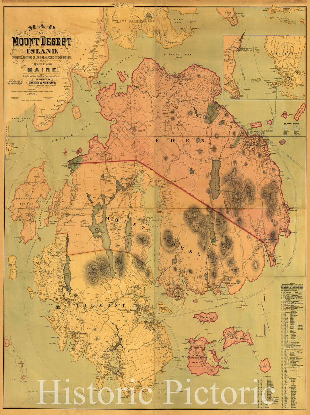 Historic 1887 Map - Map of Mount Desert Island.