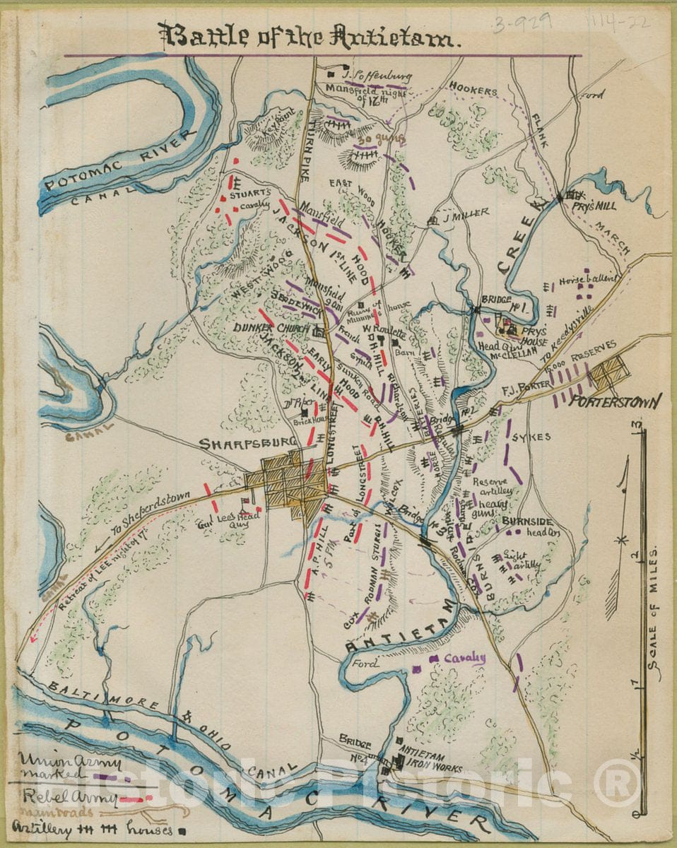 Historic 1862 Map - Battle of The Antietam.