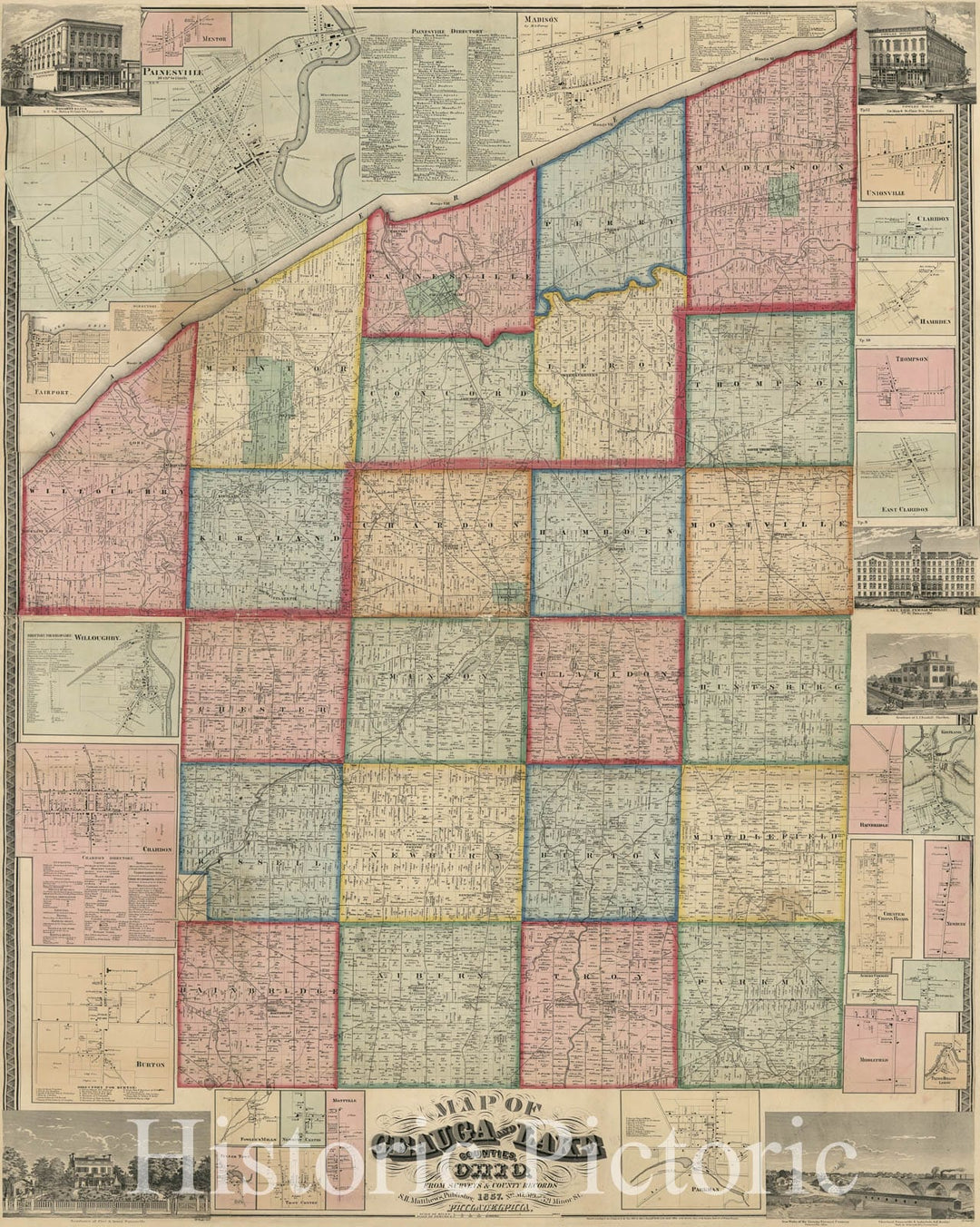 Historic 1857 Map - Map of Geauga and Lake Counties, Ohio
