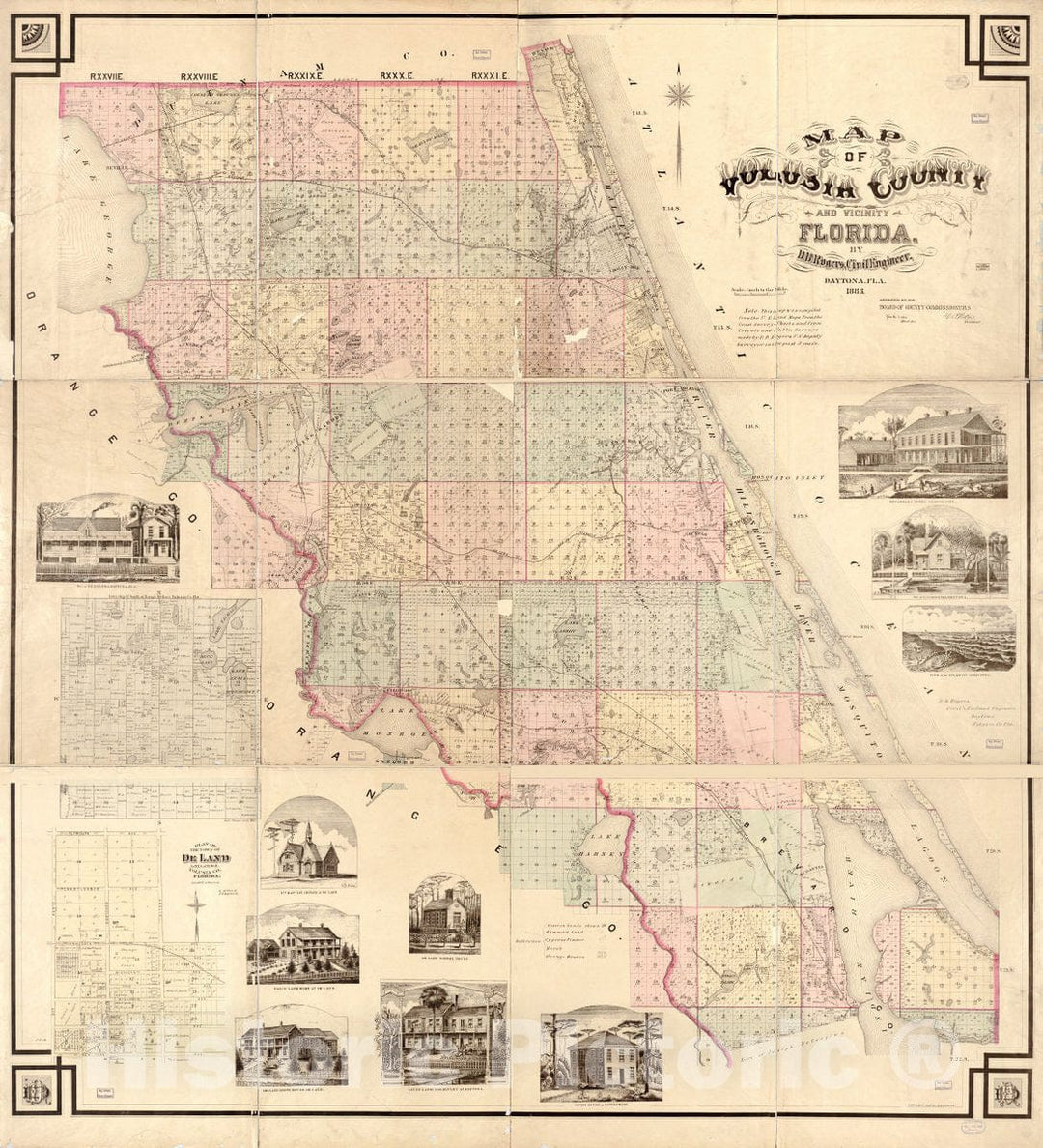 Historic 1883 Map - Map of Volusia County and Vicinity Florida