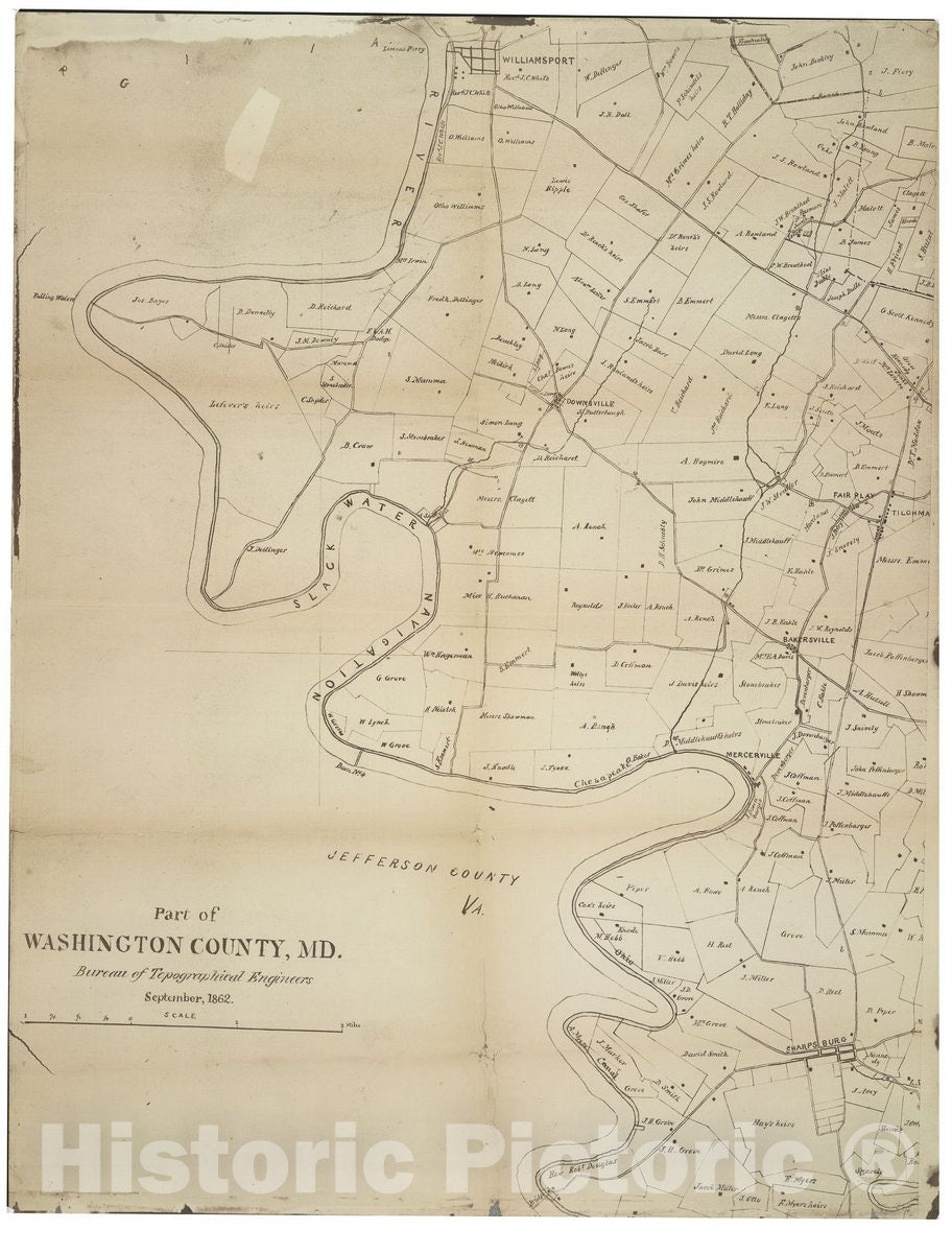 Historic 1862 Map - Part of Washington County, Md.