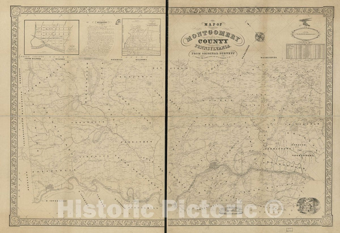 Historic 1849 Map - Map of Montgomery County, Pennsylvania : from Original surveys