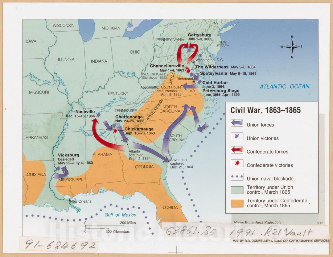 Historic 1863 Map - Civil War, 1863-1865