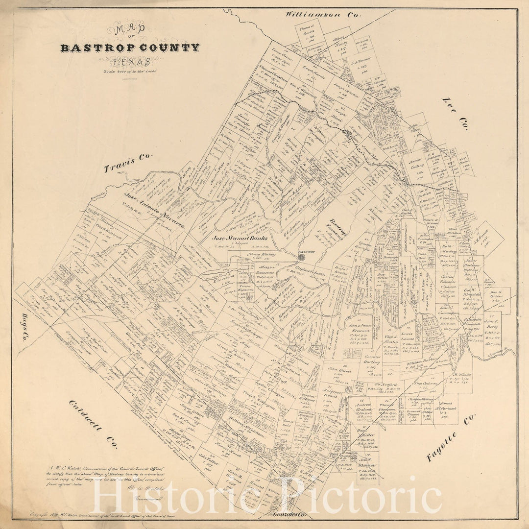 Historic 1879 Map - Map of Bastrop County, Texas.