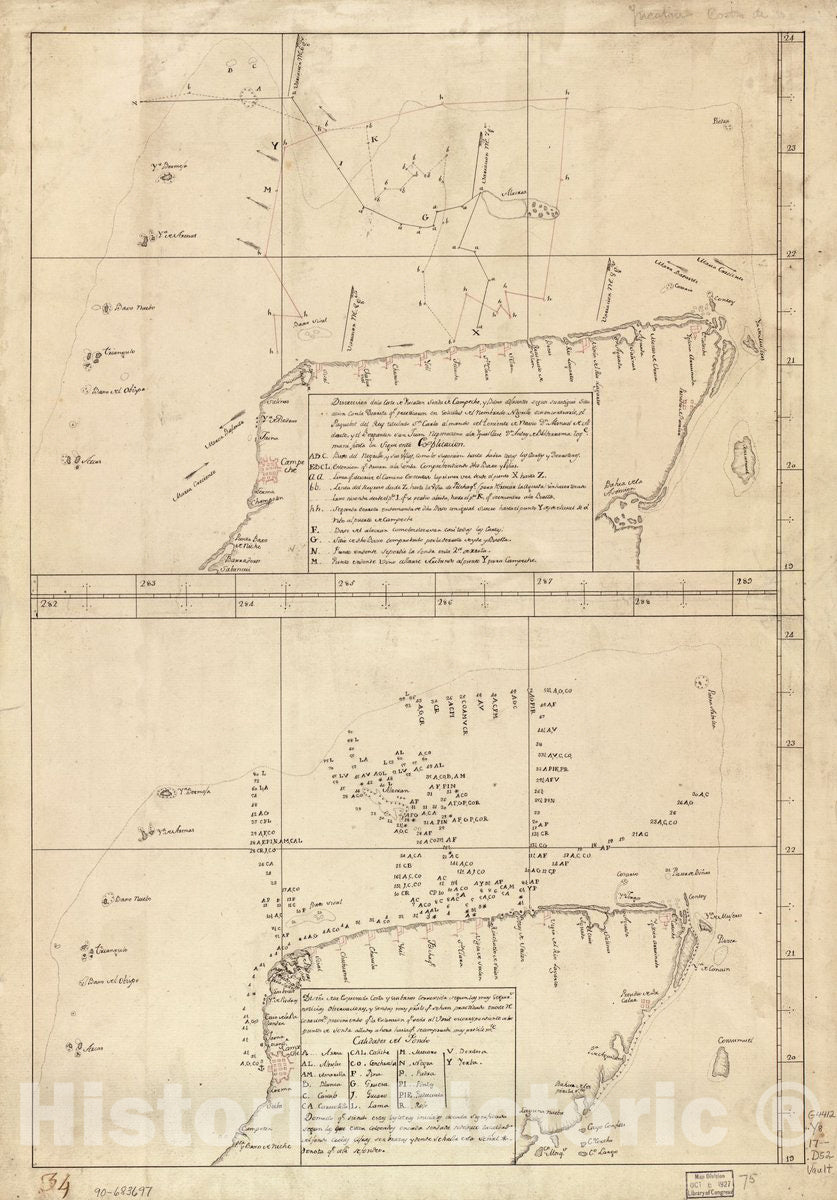 Historic 1700 Map - Map Showing Coast of Northern Yucatán Peninsula 2