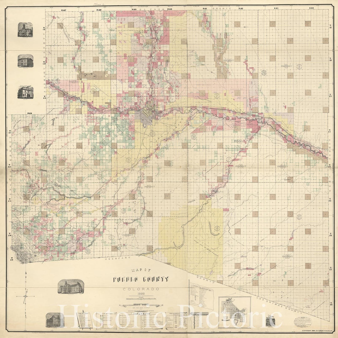 Historic 1888 Map - Map of Pueblo County, Colorado