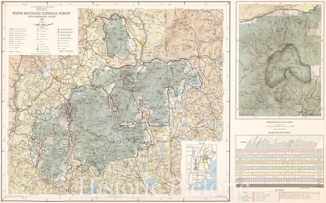 Historic 1967 Map - White Mountain National Forest, New Hampshire-Maine, 1967