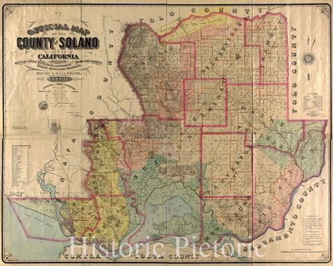 Historic 1890 Map - Official map of The County of Solano, California : Showing Mexican Grants, United States Government and Swamp Land surveys, Present Private Land ownerships