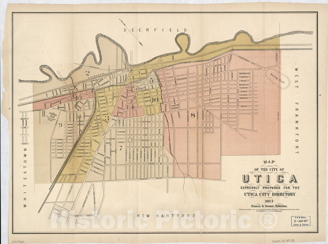 Historic 1877 Map - Map of The City of Utica