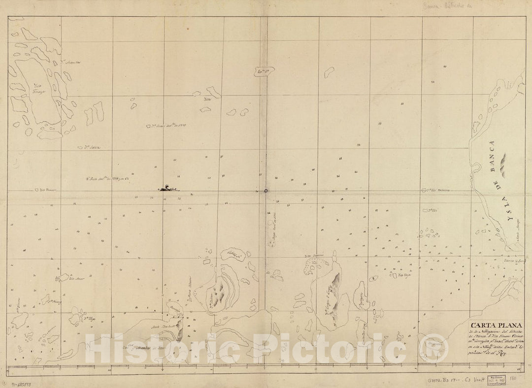 Historic 1700 Map - Carta Plana de la navegación del Estrecho de Banca a Ysla Timon ultimamte. corregida pr. exacts. obserbs. echas en esta navegn. de las embarcs. españolas de el Rey.