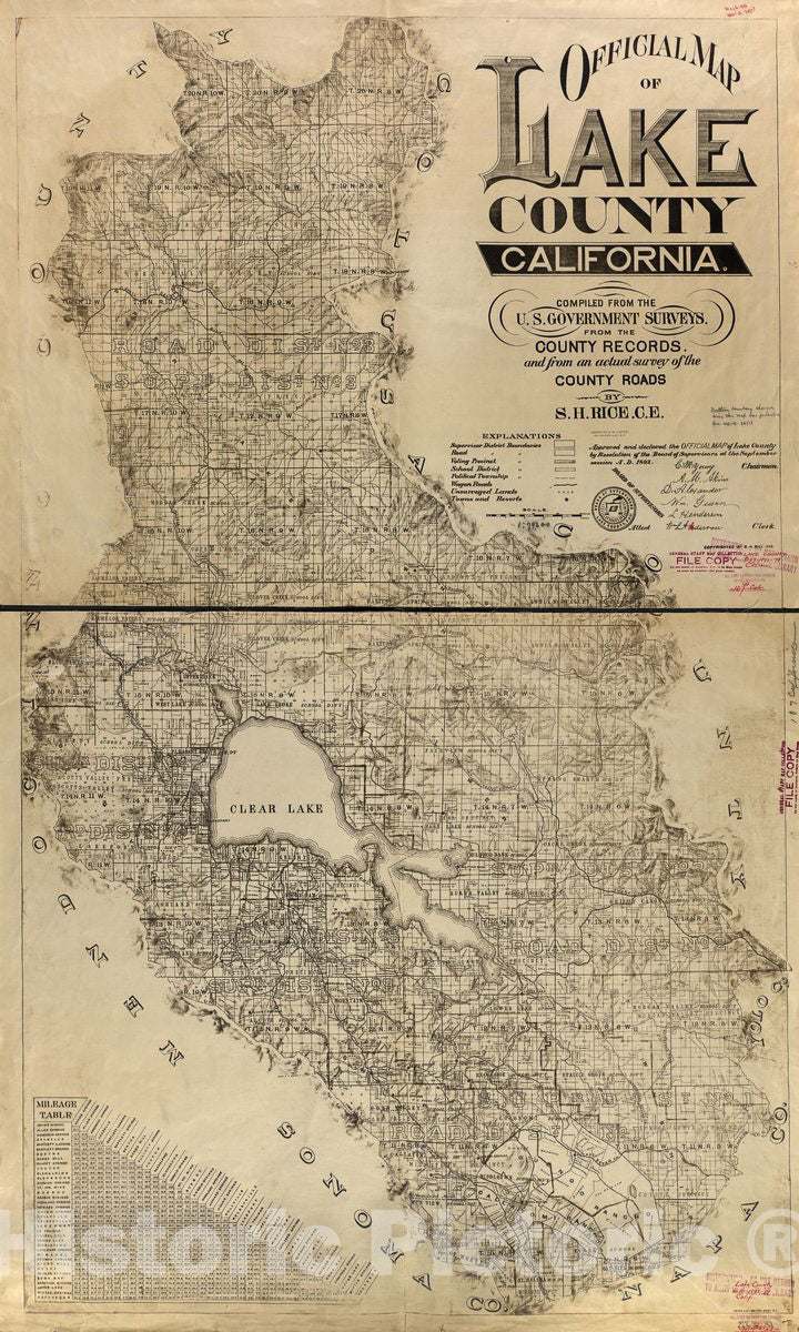 Historic 1892 Map - Official map of Lake County, California. : Compiled from The U.S. Government surveys, from The County Records, and from an Actual Survey of The County Roads