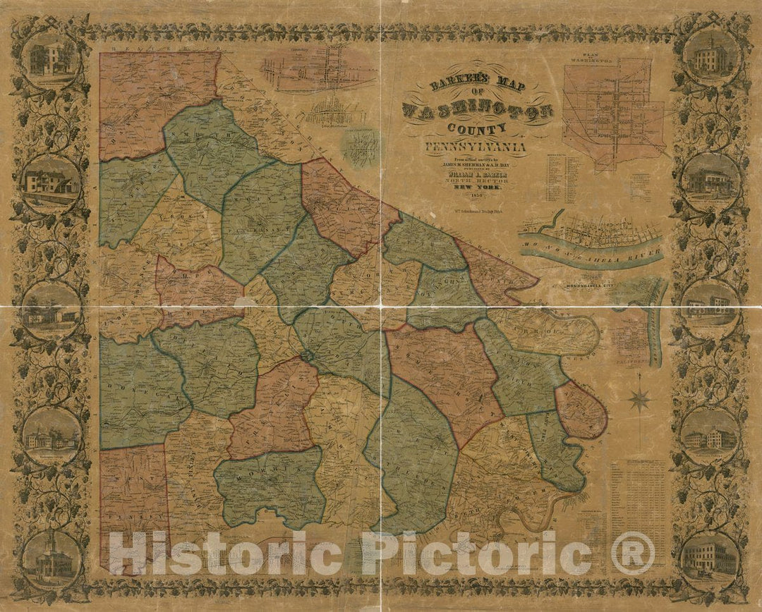 Historic 1956 Map - Barker's map of Washington County, Pennsylvania : from Actual surveys