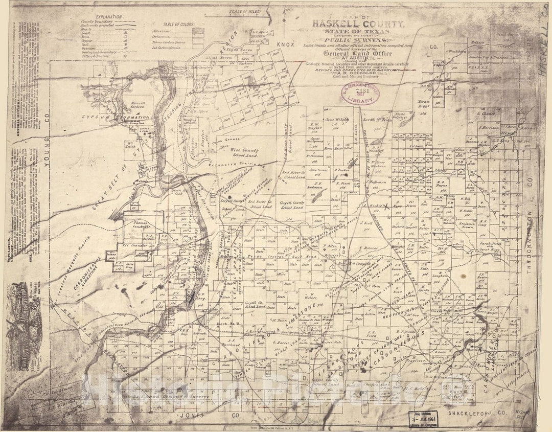Historic 1876 Map - Map of Haskell County, State of Texas : exhibiting The Extent of Public surveys, Land Grants and All Other Official Information compiled from Official surveys