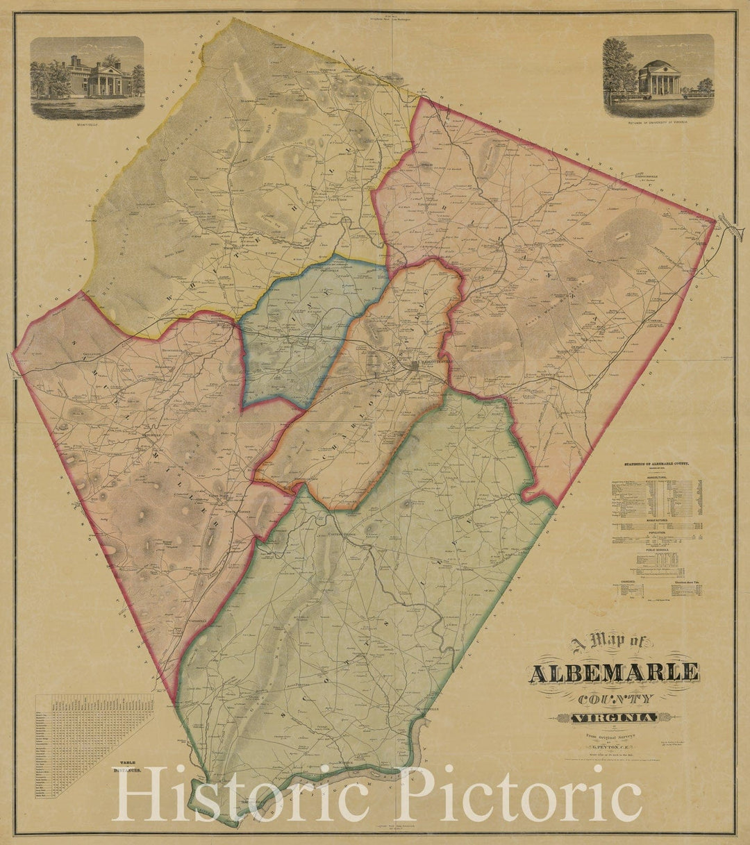 Historic 1875 Map - A map of Albemarle County, Virginia