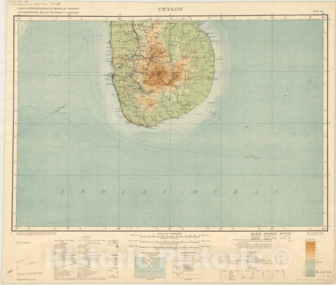 Map : Sri Lanka 1928, Carte Internationale du Monde au 1,000,000, International map of the world 1:1,000,000 Ceylon N.B-44, Antique Vintage Reproduction