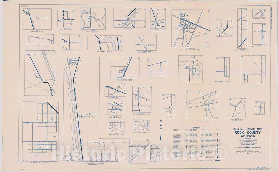 Map : Rock County, Wisconsin 1937 2, General highway map ... County, Wisconsin , Antique Vintage Reproduction