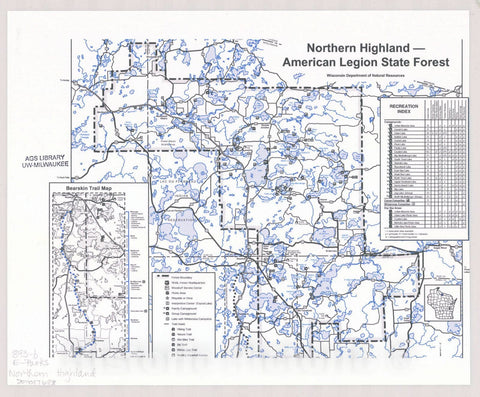 Map : Northern Highland - American Legion State Forest, Wisconsin , [Wisconsin state parks , forests, recreation areas & trails maps], Antique Vintage Reproduction
