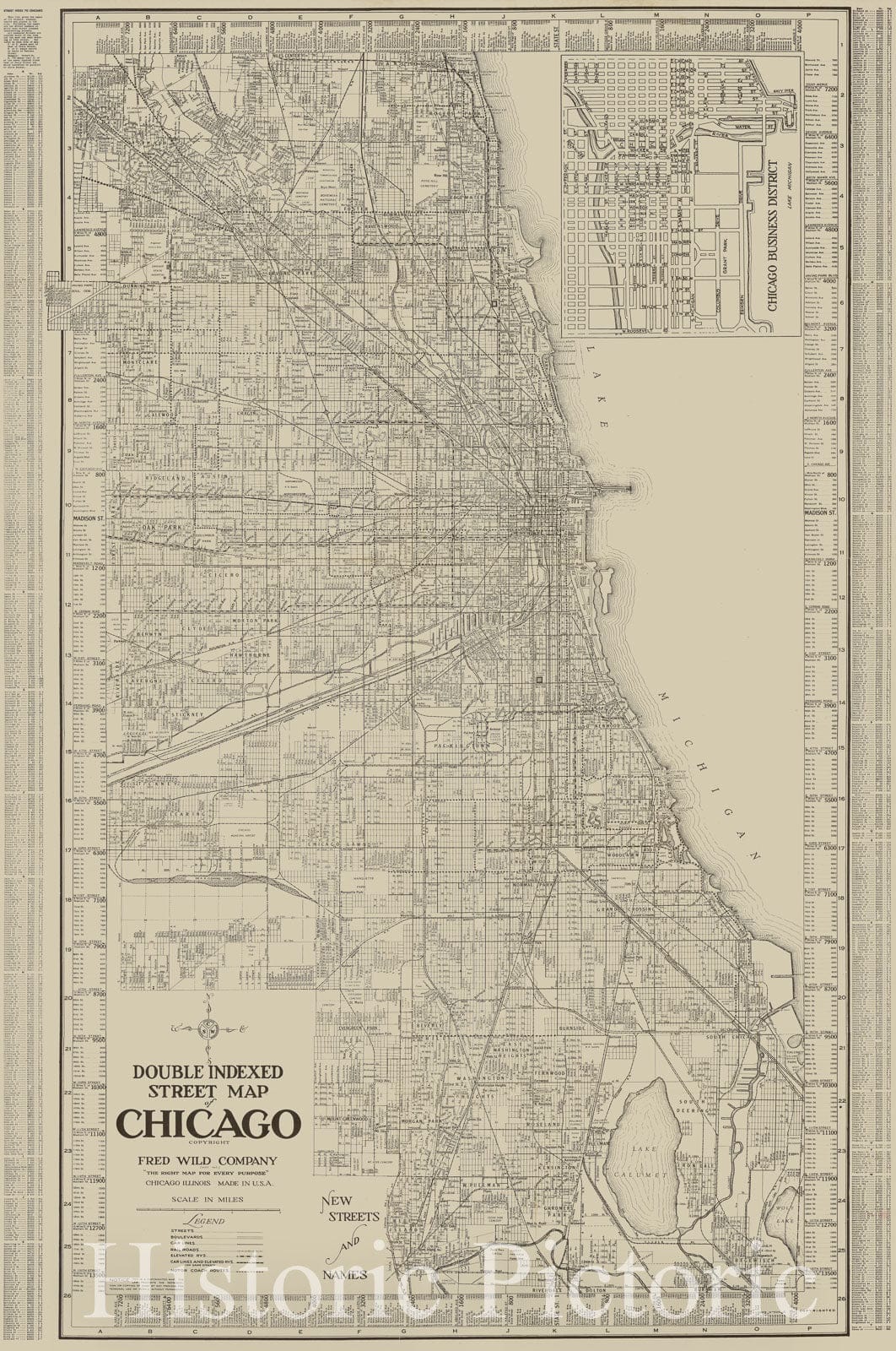 Map : Chicago, Illinois 1920, Double indexed street map of Chicago , Antique Vintage Reproduction