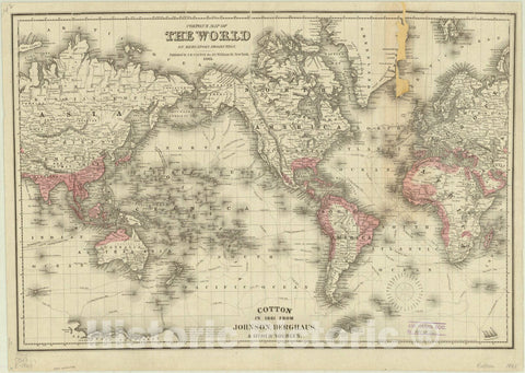 Map : World 1861, Colton's map of the world on Mercator's projection , Antique Vintage Reproduction