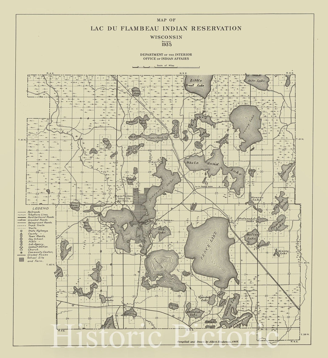 Map : Tohono O'odham Reservation, Arizona 1944, Map of Lac de Flambeau Indian Reservation, Wisconsin revised 1935 , Antique Vintage Reproduction