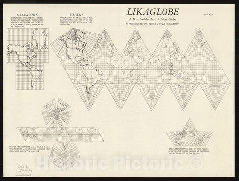 Map : World map 1943 17, Likaglobe , Antique Vintage Reproduction