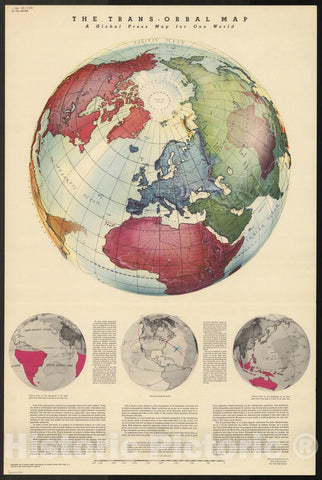 Map : World map 1944, The trans-orbal map : a Global Press map for one world , Antique Vintage Reproduction