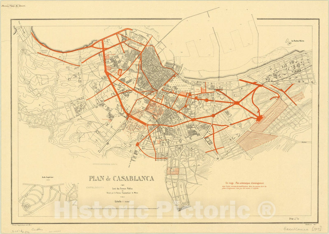 Map : Casablanca, Morocco 1917, Plan de Casablanca , Antique Vintage Reproduction