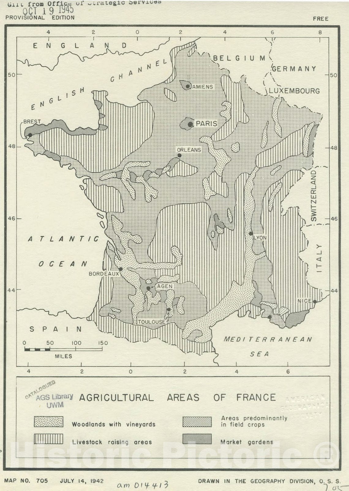 フランスアンティーク　MAP Antique Map of France by Senex (1744)