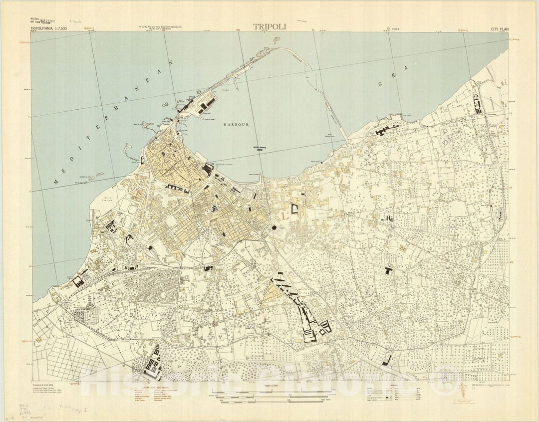 Map : Tripoli, Libya 1943, Tripoli : city plan , Antique Vintage Reproduction