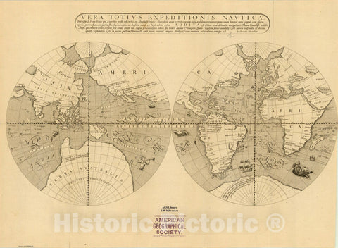 Map : World map 1595 1854, Vera totius expeditionis nautic?: descriptio D. Franc. Draci ... , Antique Vintage Reproduction