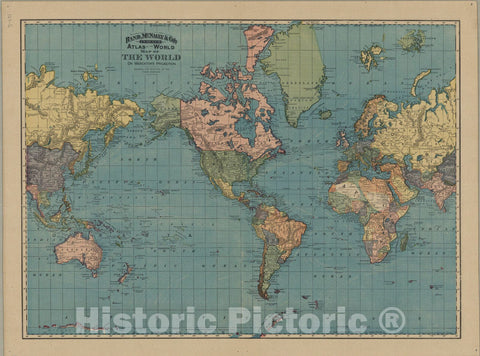 Map : World 1898 1, Map of the world on Mercators Projection : showing the direction of the ocean currents , Antique Vintage Reproduction