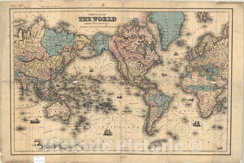 Map : World 1855, Colton's map of the world on Mercator's projection , Antique Vintage Reproduction